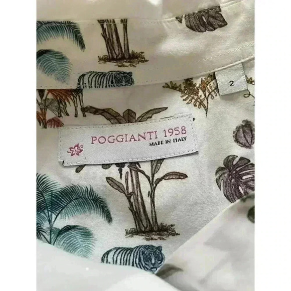 Poggianti 1958 3/4 Sleeve Button Down Shirt Size 2 Blouse Collared Top Italy - Picture 6 of 10